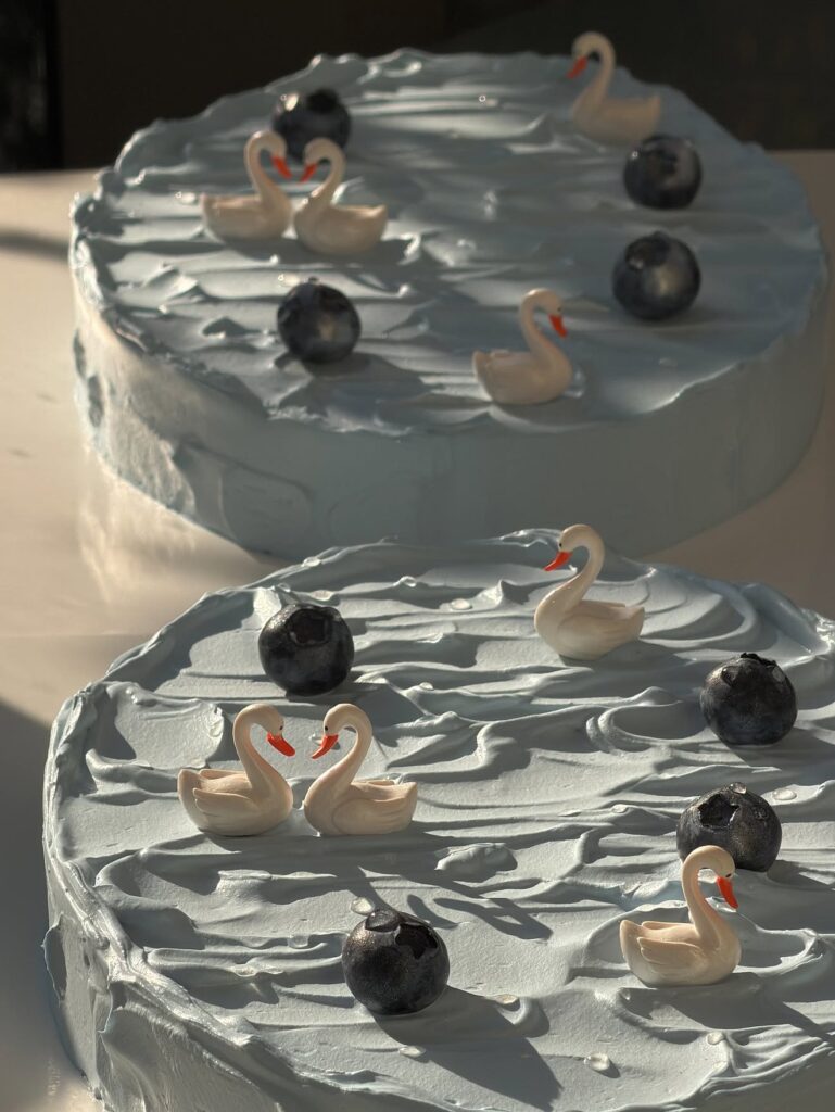 Swans in the blue lake